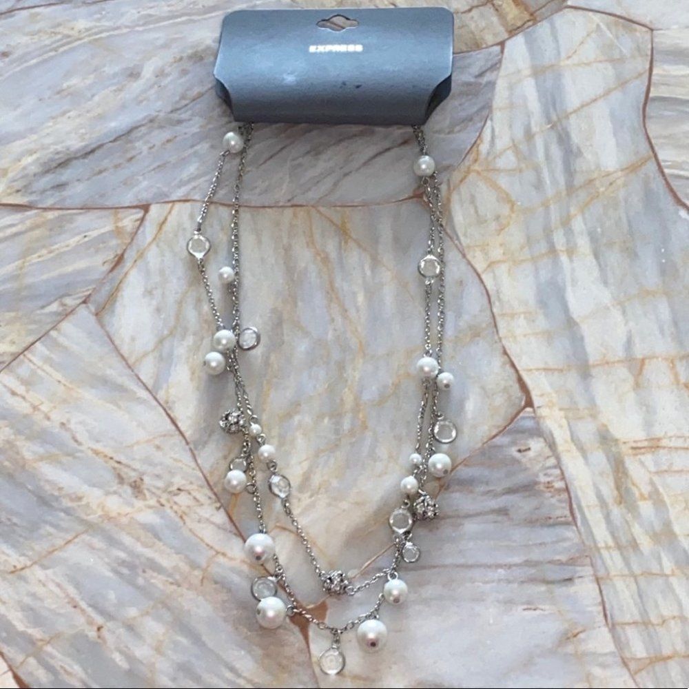 Gorgeous Multi Chain Necklace White Pearl Crystal